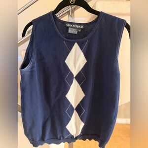 Vintage Navy Blue and White Women's Top